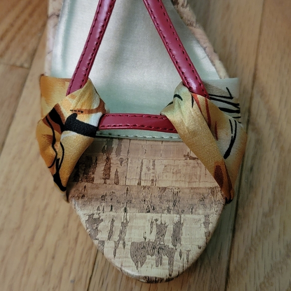 Qupid 8.5m Florsl Fabric Strappy Cork Wedge Heels - Picture 3 of 7